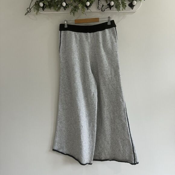 WeWoreWhat Piped Wide Leg Pull On Knit Pant in Heathered Grey & Black Large - Picture 4 of 5